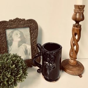 *DONATED* Handmade Pottery Made By ME- Deep Blue Floral Mug